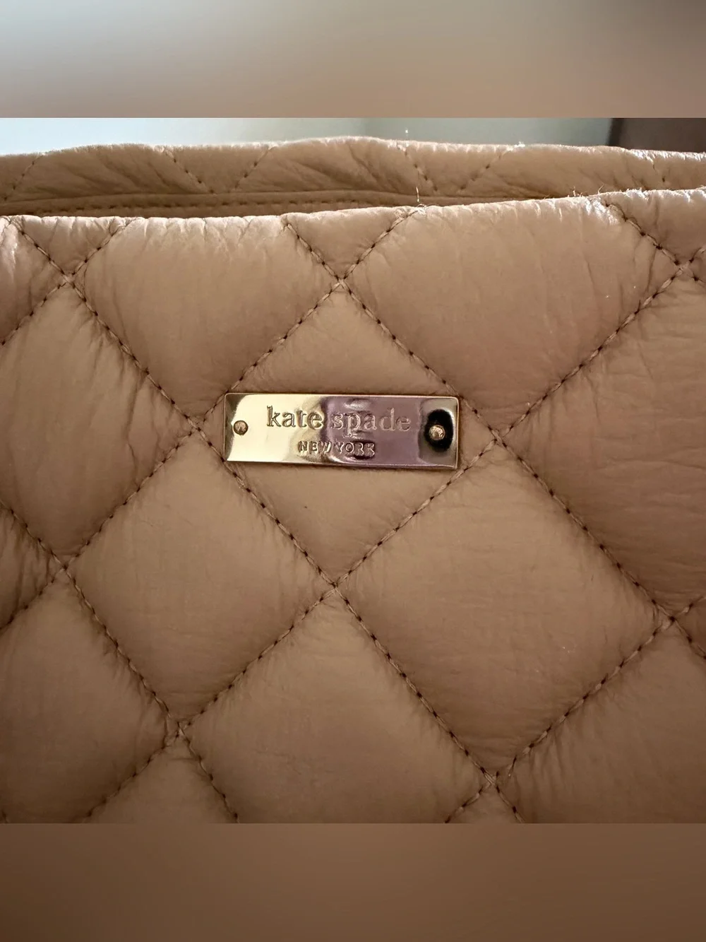 Vintage Kate Spade Gold Coast Maryanne Quilted Leather Tote Bag Cashew Beige EUC